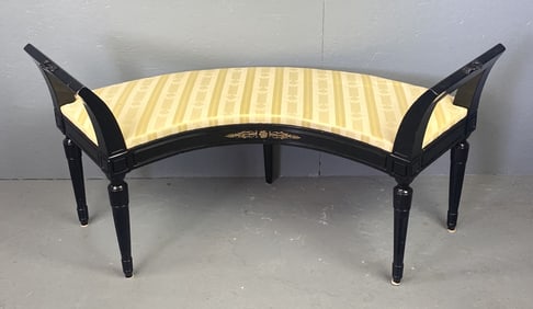 Neoclassical Style Black Lacquered Concave Bench