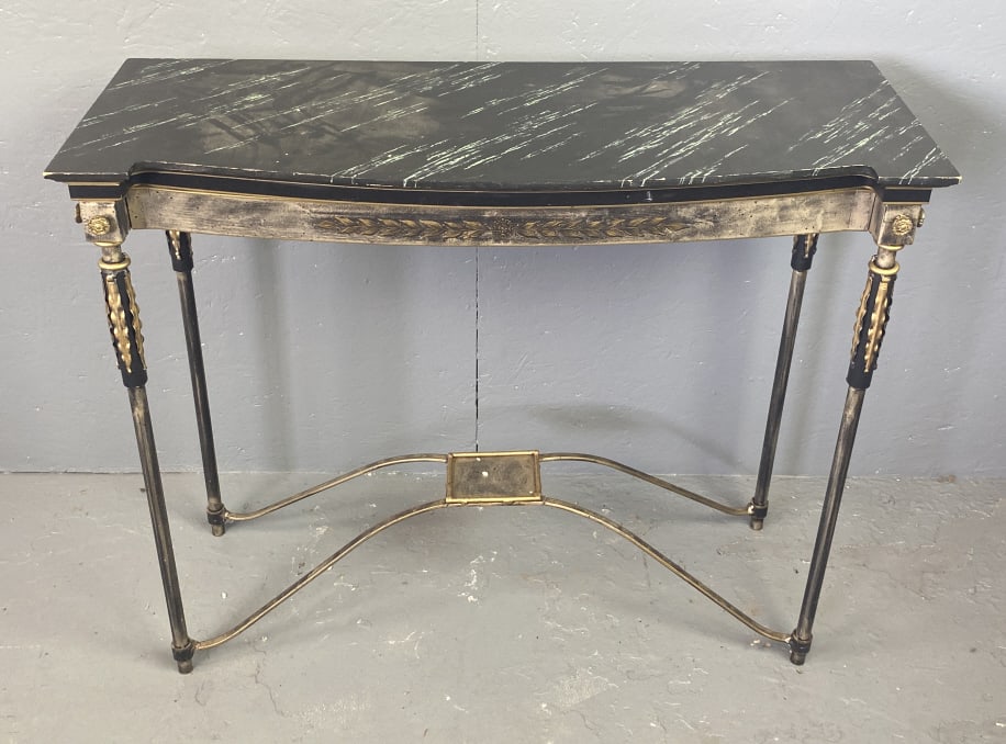 Metal & Faux Marble Console: Metal & Faux Marble Console. 29 1/2"h x 36"w x 13 1/2"d Condition: Wear to edges.