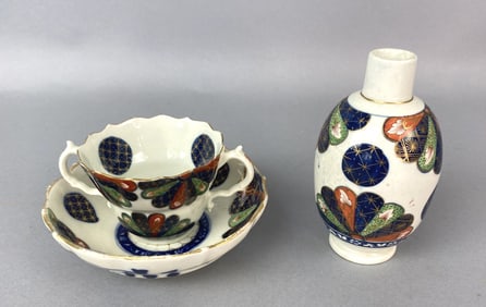 18th C. Worcester Chocolate Cup & Tea Caddy