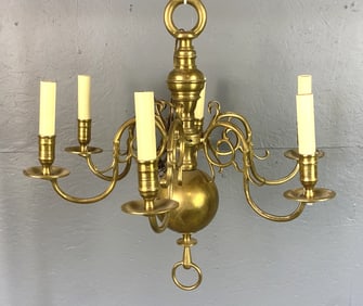 19th C. Brass Six Light Chandelier