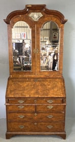 Georgian Walnut Double Dome Bureau Bookcase