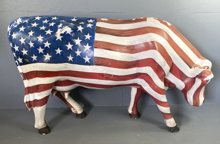 Folk Art Painted Fiberglass Cow