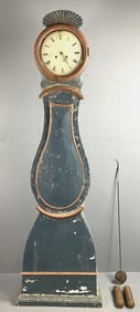 19th C. Swedish Painted Tall Case Clock