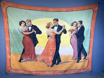 Circus Poster on Canvas: Circus Poster on Canvas Manufactured by O' Henry Tent Awning Co, Chicago, IL. 93"h x 118"w Condition: One tear, overall wear.