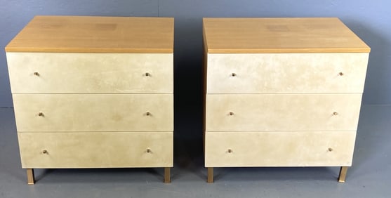 Pair of MCM Style Leather and Wood Chests