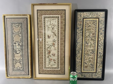 3 Chinese Silk Embroidery Panels