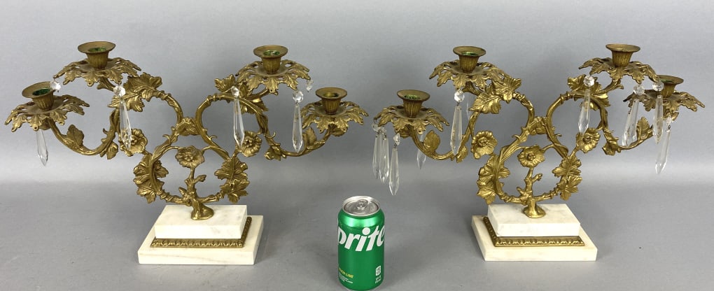 Pair of Brass & Marble Candelabra (1 of 5)