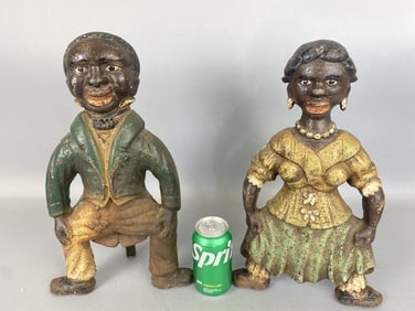Pair of 19th C. Cast Iron Figural Andirons