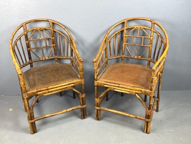 Pair of Bamboo and Caned Armchairs