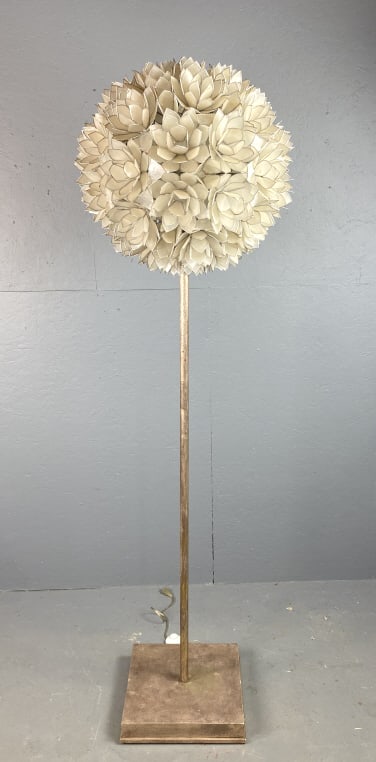 Silver Painted Metal Floor Lamp with Floral Shade (1 of 6)