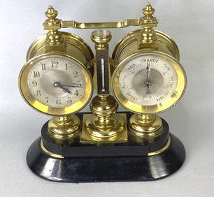 Brass Clock Barometer Thermometer and Compass