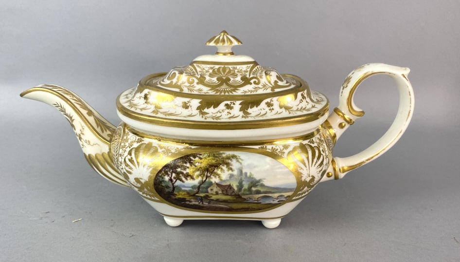 19th C. Derby Porcelain Topographical Tea Pot (1 of 7)