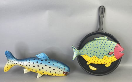 Folk Art Shark w/ Fish in Frying Pan