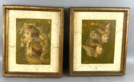 Pair of Angel Paintings on Marble