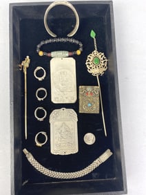 Grouping of Asian Silver, Scroll Weights w/ Others
