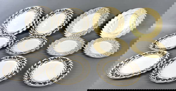 Group of 7 Spode Luncheon Plates w/ Others: Group of 7 Spode Luncheon Plates. Together with 4 Wedgwood Gilt decorated dinner plates. Wedgwood: 10 3/4"h Condition: Light wear.