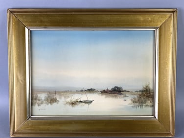 River Scene Watercolor Signed A.E Sanders