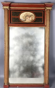 19th C. Hand Painted Trumeau Mirror