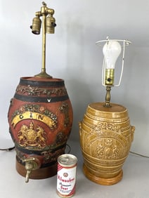19th C. Salt Glazed Gin Barrel w/ Other as Lamps