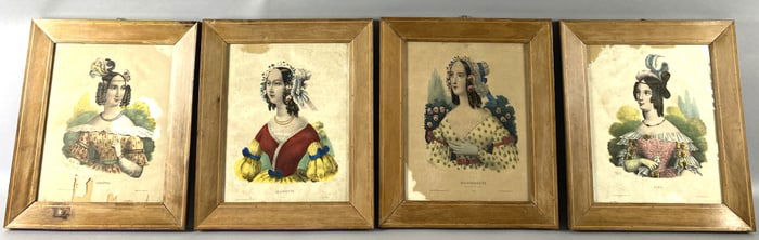 Group of 4 French Colored Fashion Prints