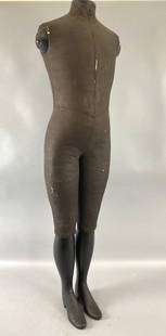 Antique Store Mannequin: Antique Store Mannequin. 51"h x 14"w x 10"d Condition: Overall wear to fabric, some tears and holes.
