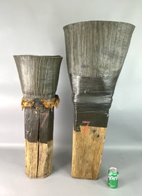 2 Wood & Rubber Plant Stands