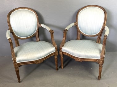 Pair of Louis XVI Fruitwood Fauteuil Chairs
