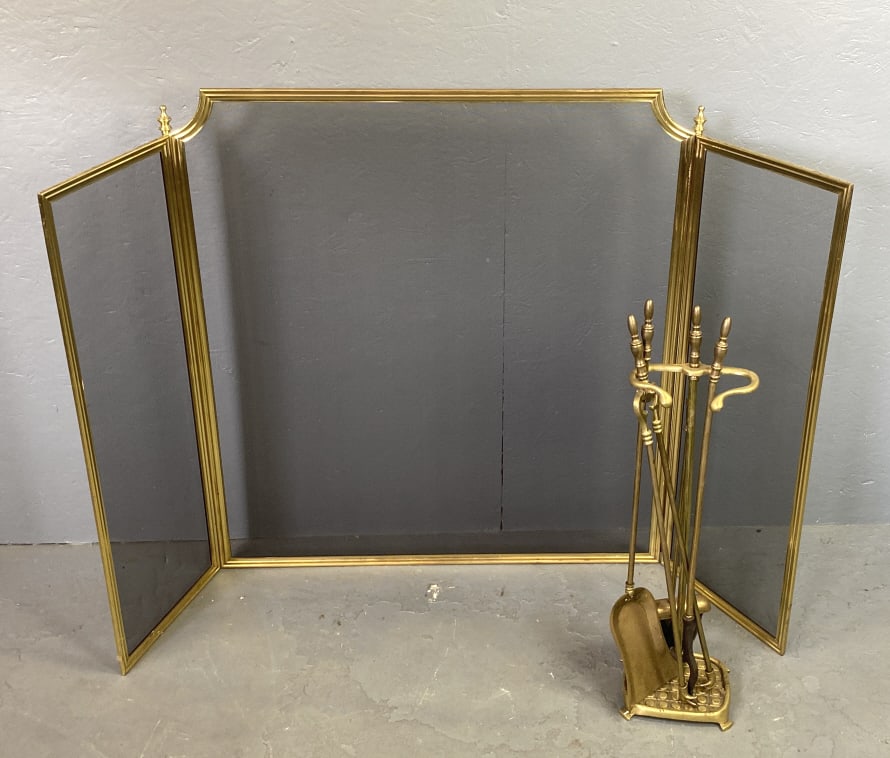 Brass Fire Screen and Fire Tools (1 of 3)