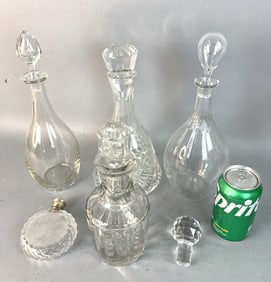 4 Crystal Decanters, Flask & Stopper