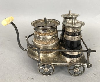 Antique Oak & English Silver Barrow Condiment Set
