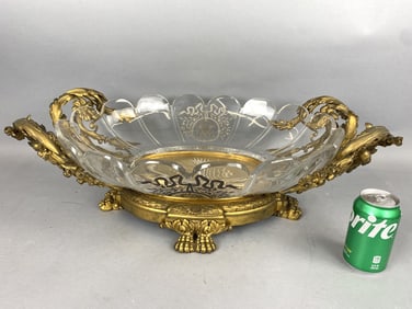 Large Baccarat Style Bronze & Crystal Bowl