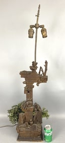 Carved Wood Sculpture Lamp of Ruins