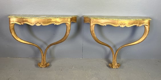 Pair of Florentine Style Giltwood Consoles