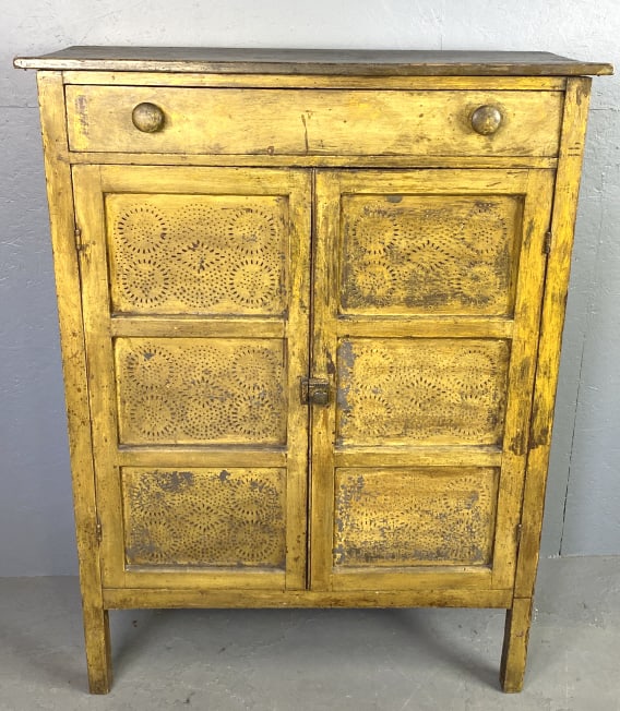 19th C. Yellow Painted Pie Safe Cabinet (1 of 6)