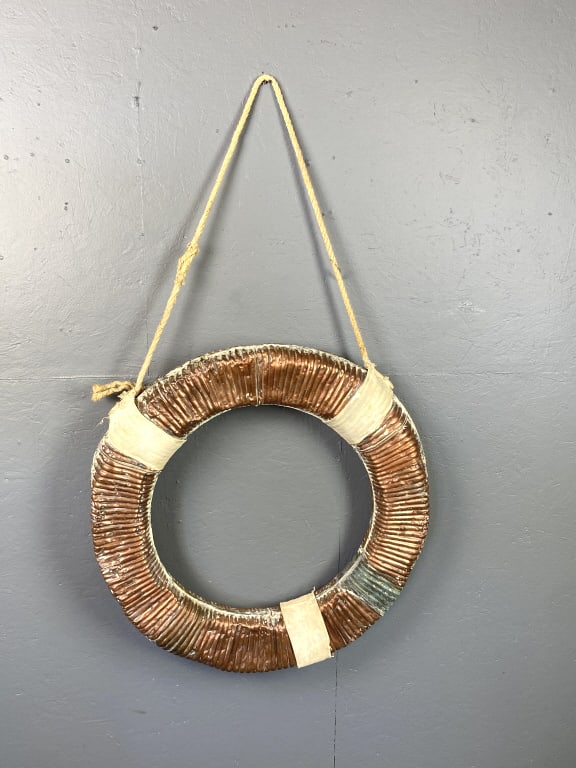 Copper Life Preserver Ring: Copper Life Preserver Ring. 40"diam. Condition: Overall wear, dents, some holes.