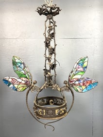 Tiffany Style Wrought Iron Dragonfly Chandelier