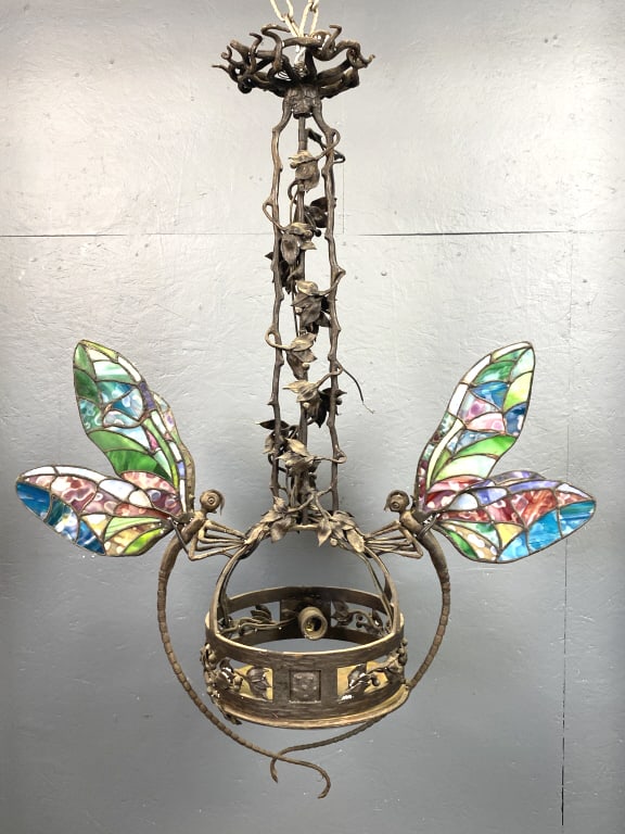 Tiffany Style Wrought Iron Dragonfly Chandelier (1 of 6)