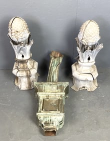 Pair of Zinc Pineapple Finials w/ Other
