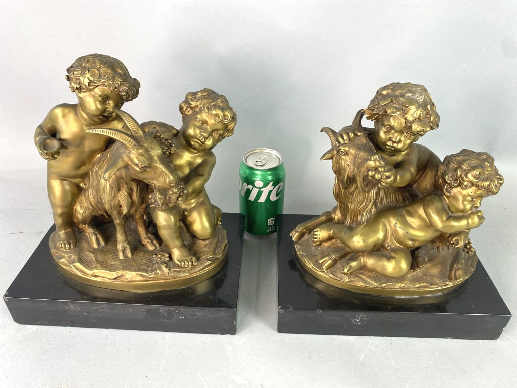 2 Louis-Felix de La Rue Style Cherubs w/ Goats