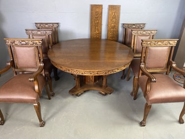 Antique Oak Dining Room Table & Chairs