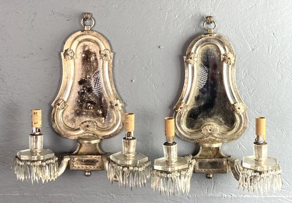 Pair of Silver Plated & Mirror Back Sconces (1 of 5)
