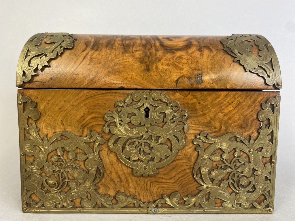 19th C. English Burlwood & Brass Dome Box (1 of 8)