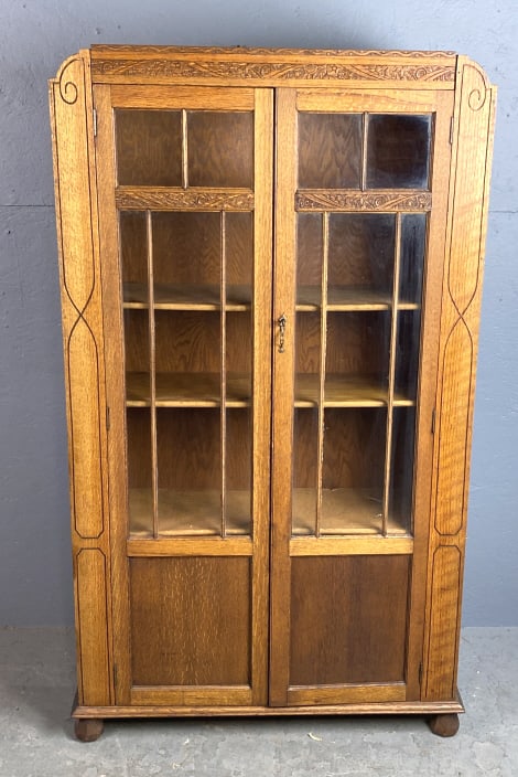 Art Deco Carved Oak China Cabinet (1 of 4)