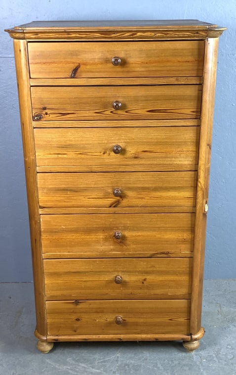 19th C. Swedish Pine Semainier: 19th C. Swedish Pine Semainier with side lock 54 1/2"h x 31"w x 18 1/2"d