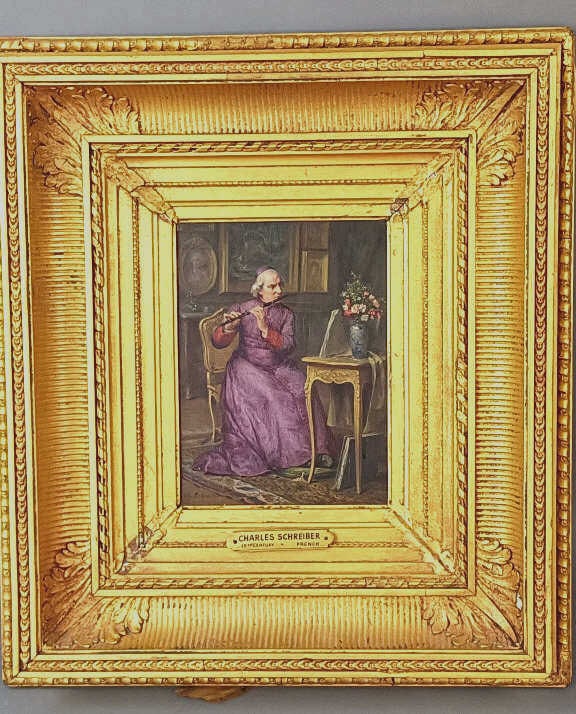 Charles Schreiber Cardinal Playing Flute: Charles Schreiber Cardinal Playing Flute Oil on board, signed (lr) Sight: 8 1/4"h x 6"w