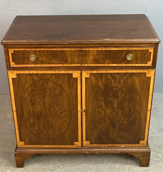 19th C. Mahogany & Inlaid Side Cabinet: 19th C. Mahogany & Inlaid Side Cabinet 32 "h x 30"w 14 1/2"d