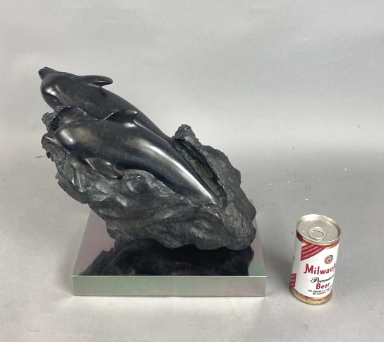 Bronze Sculpture of 2 Dolphins Signed "B.H. 1986" (1 of 4)
