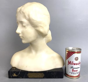 French Marble Bust of a Woman w/ Plaque