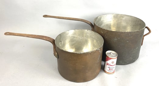 2 Large Copper & Tin Lined Pots
