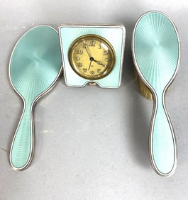 Vintage English Silver Guilloche Vanity Set